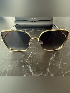 Cartier Women's Gold Frame Sunglasses with Dark Gradient Lenses